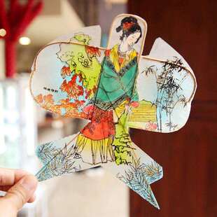 非遗民俗手工艺品竹架丝绢纸鸢仕女画 画宝钗扑蝶迷你风筝木框礼