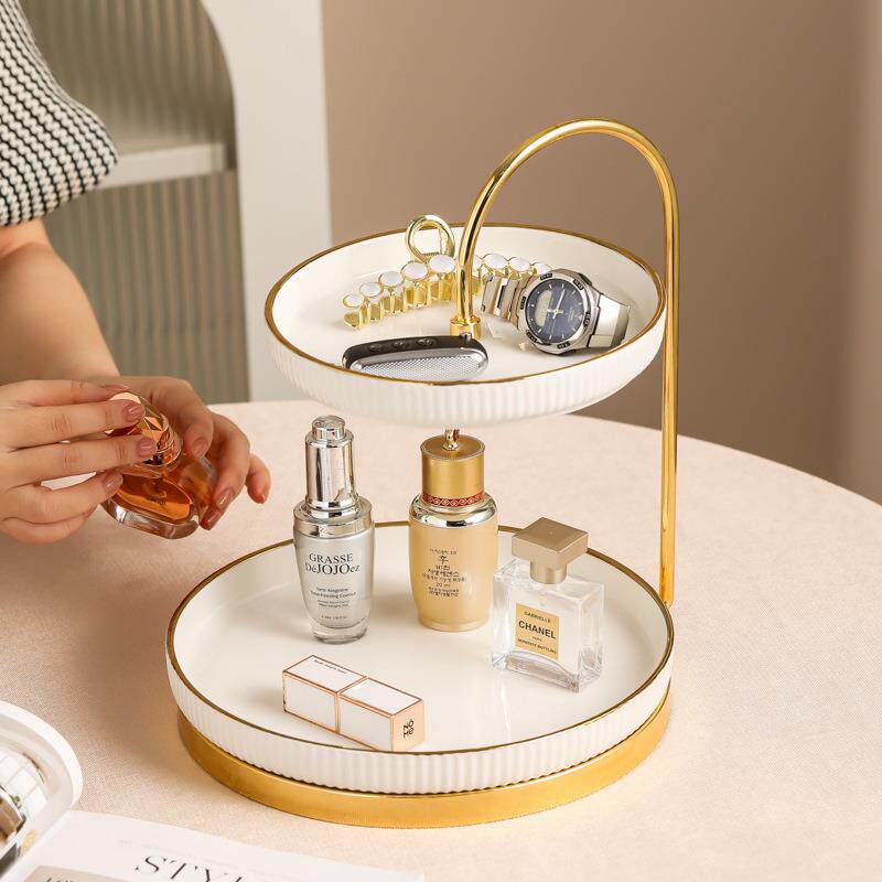 轻奢梳妆台桌面收纳盒双层护肤化妆用品卫生间浴室洗手台置物架子