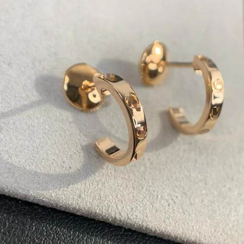 V金螺丝钉C形耳环时尚钛钢耳钉工厂圆形高级love现货精致