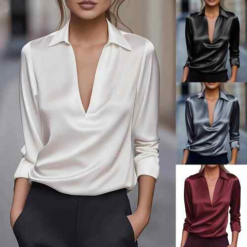 Women's Elegant V-Neck Long Sleeve Cardigan Blouse, Fashiona