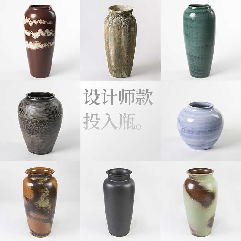景德镇陶瓷手工花瓶摆件设计师款小众客厅桌面装饰中式投入瓶大号