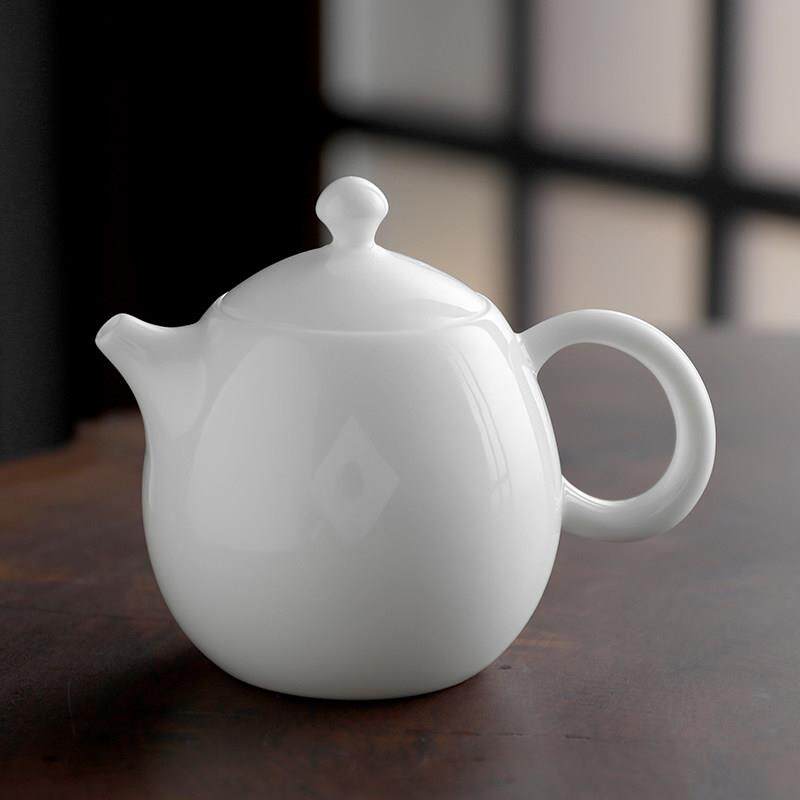 德化白瓷茶壶 家用简约泡茶壶 半手工商用龙蛋壶羊脂玉瓷功夫茶具