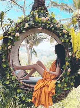 网红鸟巢户外意创千秋吊椅室景区拍道具内71206外藤编摄鸟巢椅现