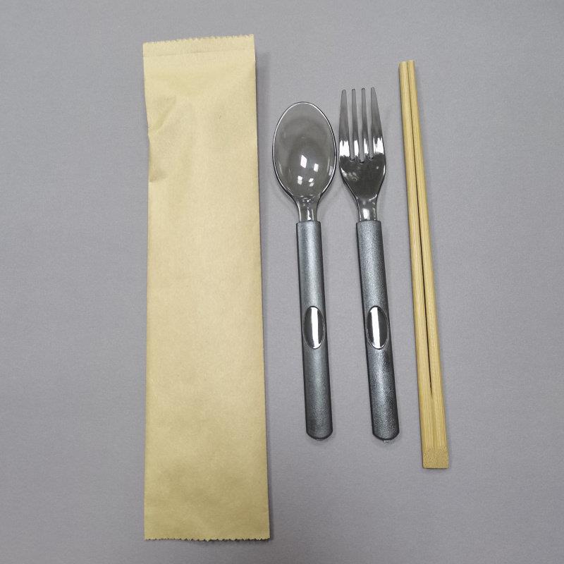 牛皮纸包装碳化筷子勺子套餐带纸巾外卖打包长柄加厚勺子叉子餐具