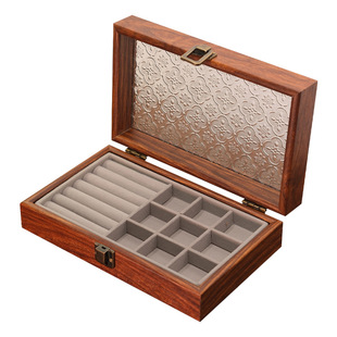 胡桃木色双层首饰盒项链耳环收纳盒带盖扛氧化饰品精致实木珠宝箱