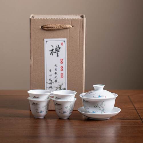 高档德化白瓷功夫茶具便携礼盒碗套制装家泡茶盖茶杯陶瓷礼品定lo