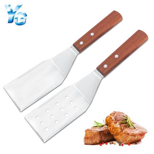 工厂直销木柄不锈钢料理铲 耐高温牛排煎铲漏铲904三边煎铲烹饪铲