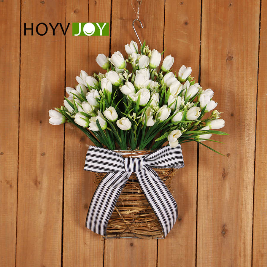 春夏仿真郁金香挂篮户外庭院门挂装饰客厅挂件家居装饰花环