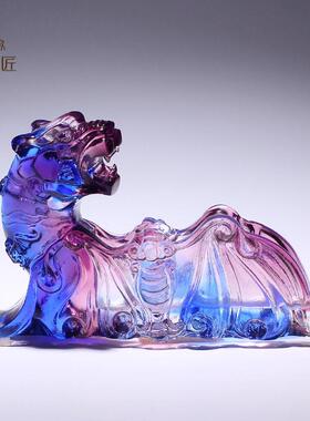 件璃工艺品五福老虎蝙蝠YJR高琉端名片夹摆公室桌面名片座商办务