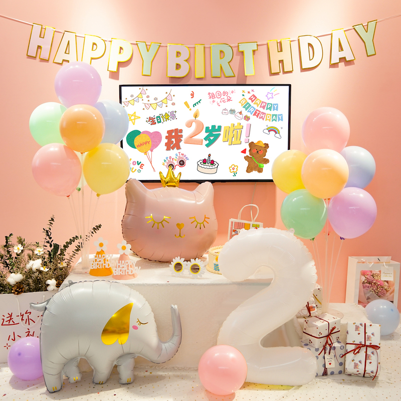 儿童周岁满月生日布置电视投屏背景墙男女孩宝宝气球派对场景装饰