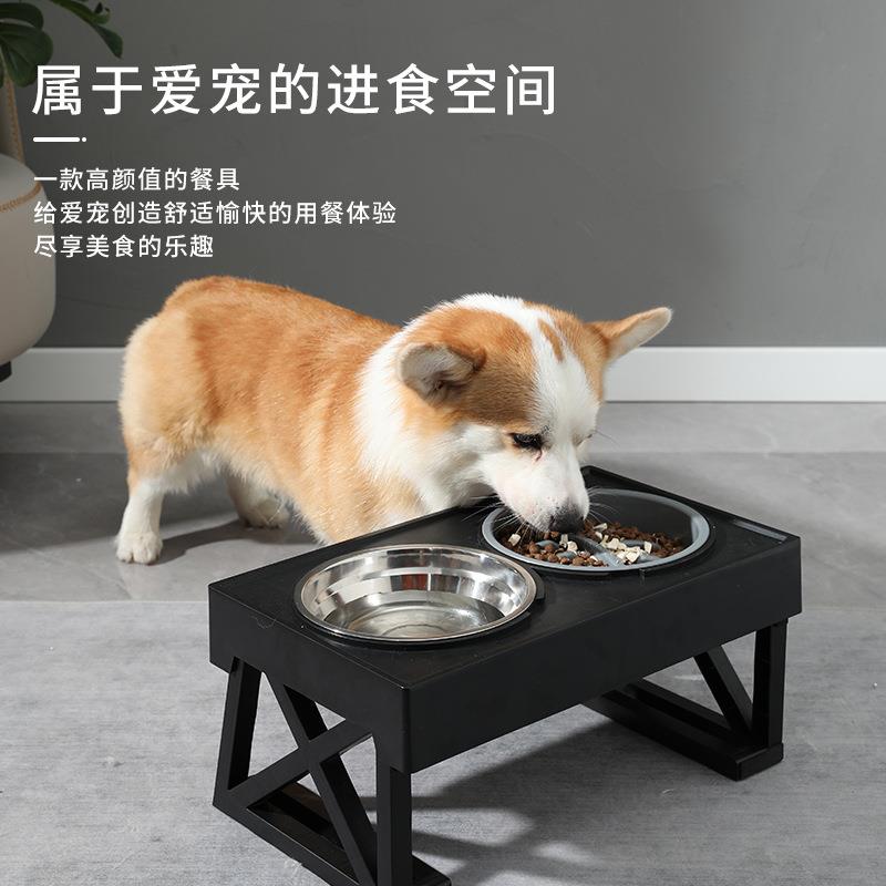 亚马逊跨境不锈钢狗盆猫狗碗立式高架碗喂食喂水器宠物用品