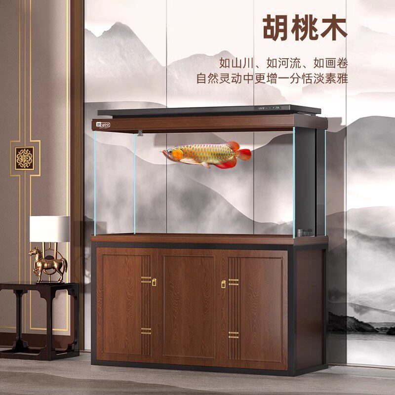 大型鱼缸家用客厅中式底滤超白玻璃生态免换水直角溢流水族箱