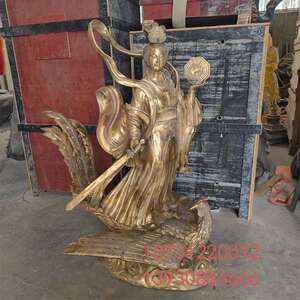 纯铜九天玄女雕塑九天圣母神像兵法女神玄天圣母踏凤上天仙女摆件