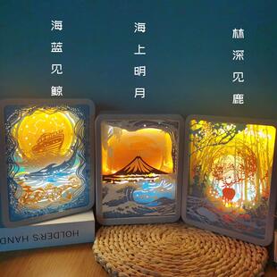 光影纸雕灯DIY材料装饰灯 A4手工图纸作业立体纸刻灯剪影灯纸浮雕