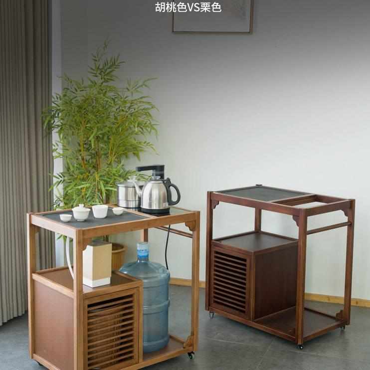 祥福纳福移动茶桌家用小茶台实木茶车烧水壶一体茶水柜茶边几收纳