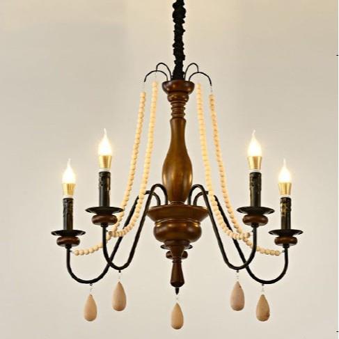 法式复古客厅主灯法式乡村民宿楼梯餐厅卧室珍珠链蜡烛实木吊灯