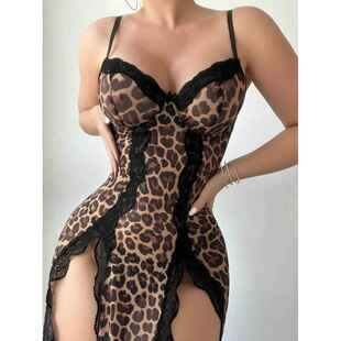 Sexy perspective leopard print nightgown and erotic lingerie