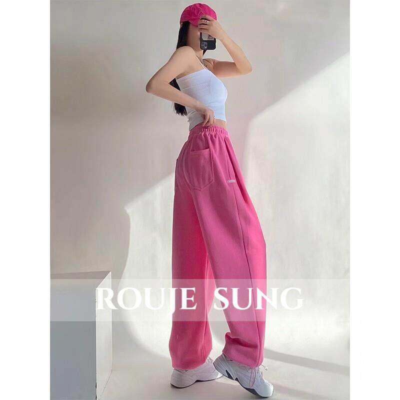 ROUJE SUNG~百搭阔腿休闲 厚棉裤女ins潮流高街夏季宽松直筒显瘦
