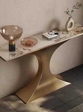 简约现代不锈钢香槟金拉丝岩板玄关桌轻奢玄关柜入户门靠墙玄关台