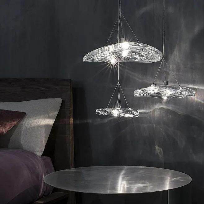 UFO飞碟水滴水纹手工玻璃休闲区工区茶楼餐吊灯工程灯具非标