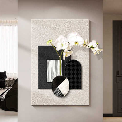 现代简约玄关装饰画黑白极简走廊过道挂画侘寂客厅立体砂岩肌理画