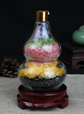 水晶碎石五行葫芦摆件水晶散石办公室客厅家居饰品
