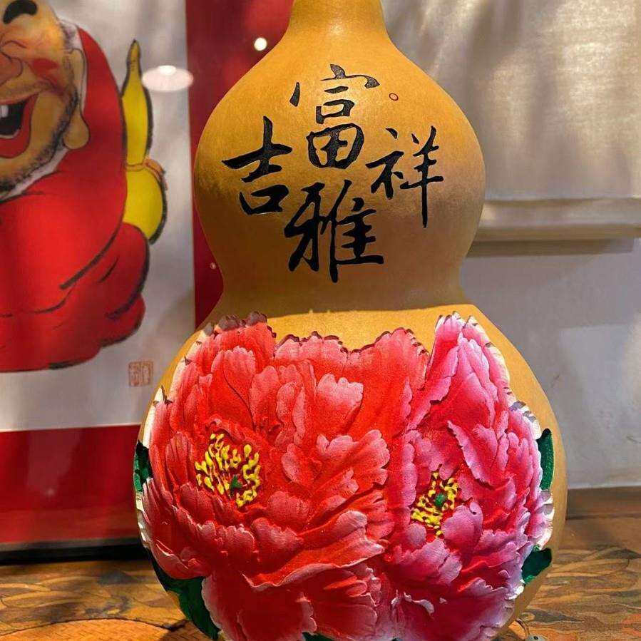 天然大葫芦 手工雕刻 文玩收藏级 非遗工艺彩绘葫芦摆件