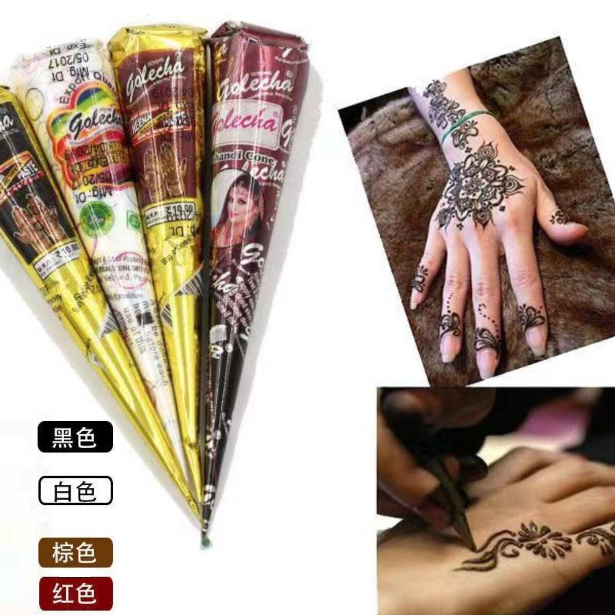 半手绘golecha膏防水纹身遮海膏瑕模板雀斑曼庚印度娜纹身华