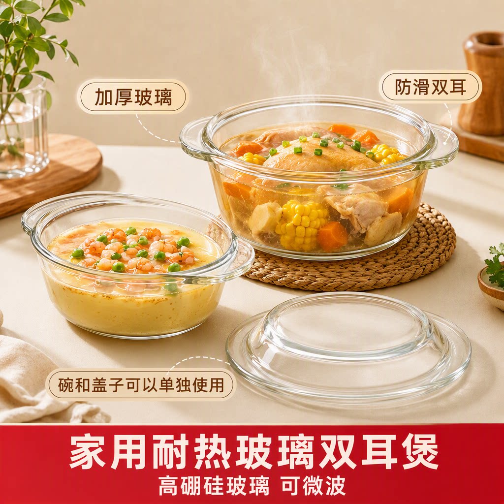 带盖玻璃碗耐高温可微波蒸蛋羹