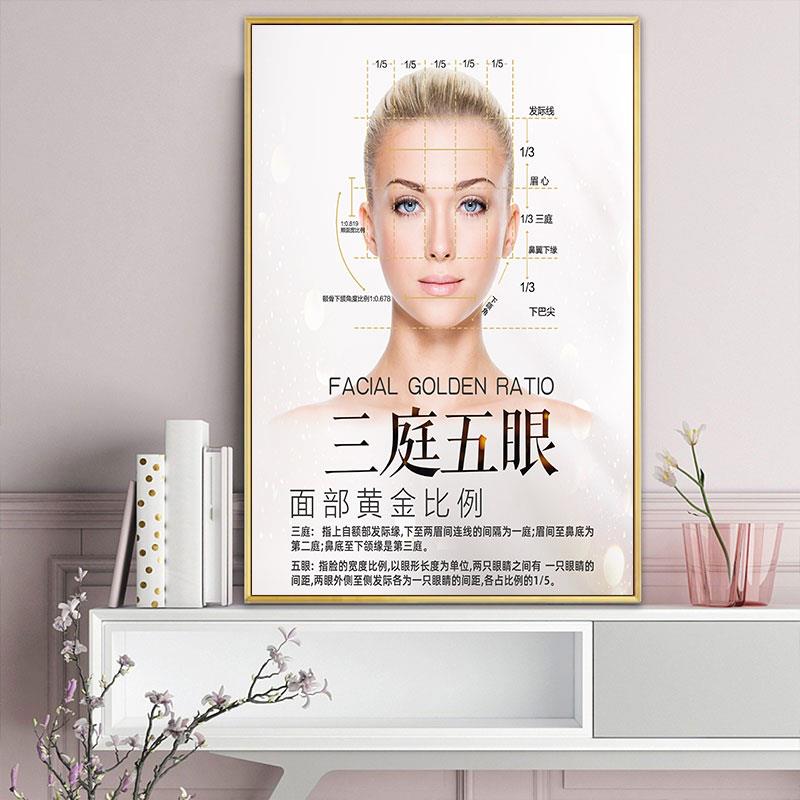 面部风水学挂画美容院装饰画微整海报医美抗衰老图片三庭五眼墙贴