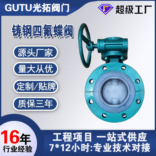 铸钢涡轮四氟蝶阀D341F46-16C全衬四氟法兰蝶阀化工耐强酸碱蝶阀