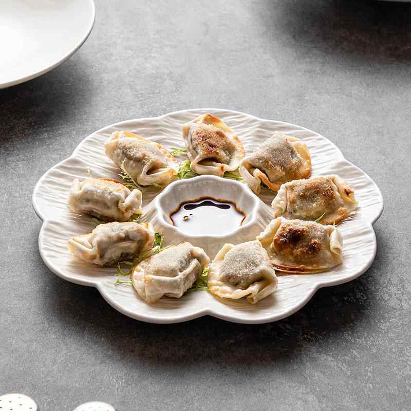 白色陶瓷饺子盘带碟醋家用水饺菜盘分格盘虾盘盘子CGG早餐薯条盘