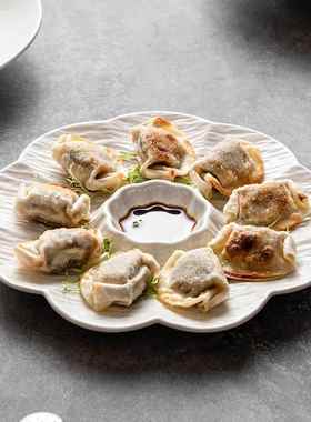 白色陶瓷饺子盘带碟醋家用水饺菜盘分格盘虾盘盘子CGG早餐薯条盘