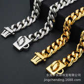 插宠物狗19mm金锁项圈不锈钢链狗现货链嘻金色磨哈扣狗六面狗