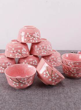 陶瓷碗日式餐具家用雪花瓷釉下彩简约可爱吃饭碗米饭碗装泡面 面