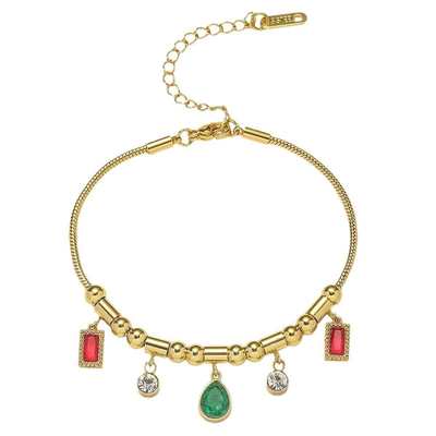 手链女欧美时尚小众气质跨境简约祖母绿水滴锆石镶钻串珠钛钢饰品