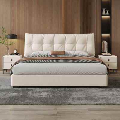 极简云朵科技布绒床代意式现约简BFG主卧床双人婚床布艺床软包