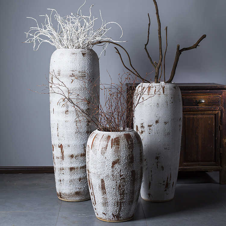 工厂供应花瓶陶瓷大号落地白色陶瓷花瓶复古景德镇陶瓷花瓶三件套