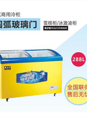 供应冰激凌柜圆弧玻璃门雪糕柜展示柜卧式冰柜冷冻商用288L