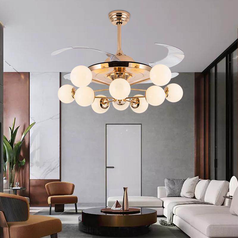 魔豆风扇灯北欧42寸48寸客厅餐厅风扇吊灯金色黑色E27灯头吊扇灯