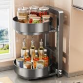 厨房旋转调料置物架调味品架子双层家用台面转角多功能调料收纳架