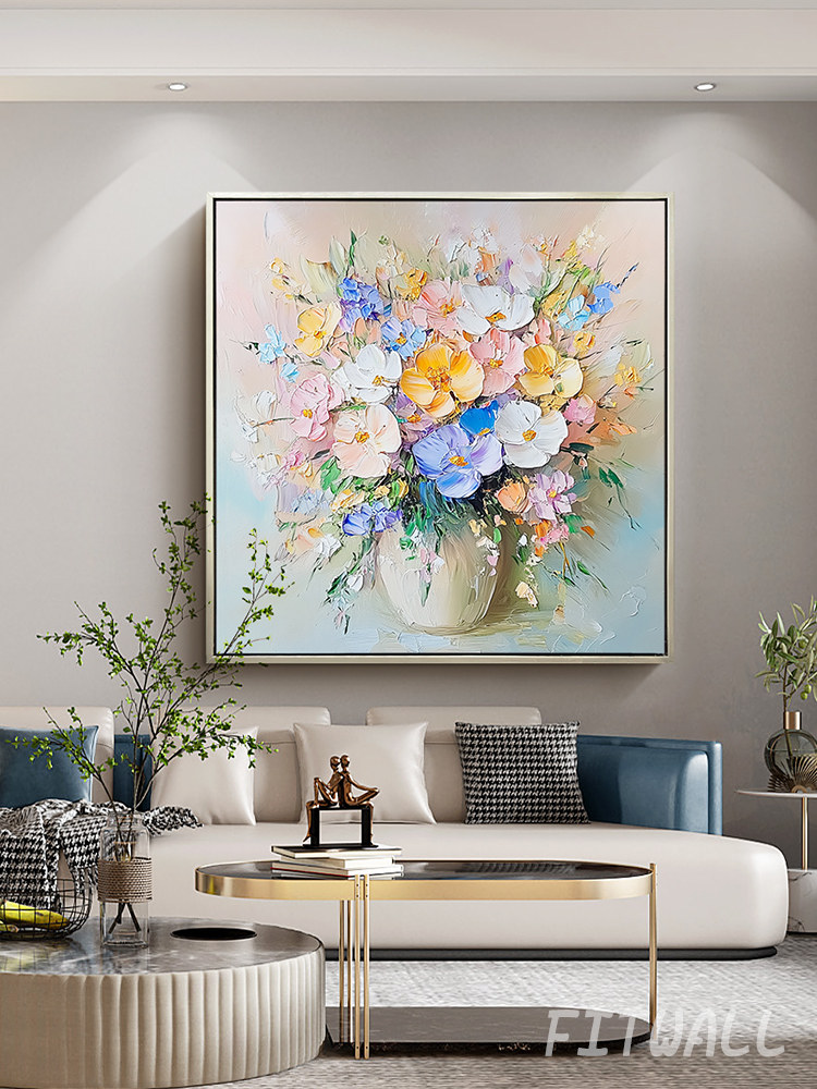 《盛世芳华》手绘油画现简约抽象玄关花卉挂画方形餐厅装饰画