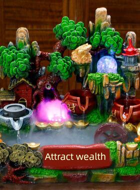 招财假山流水喷泉鱼缸生财山水风水轮开业循环水礼物客厅高山摆件