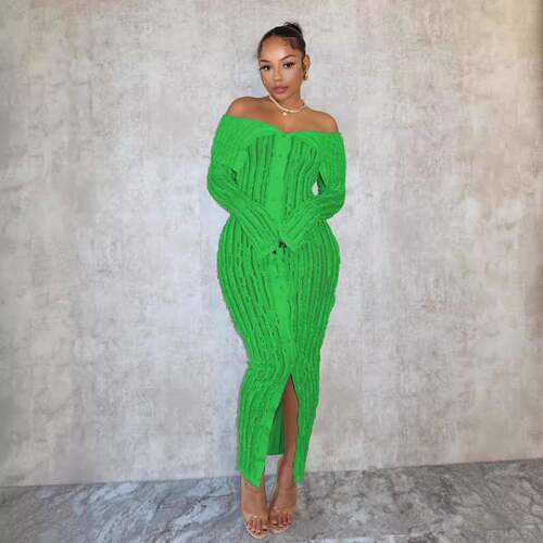 Womens Plain Bodycon Dress Elegant Chic Long Sleeve One