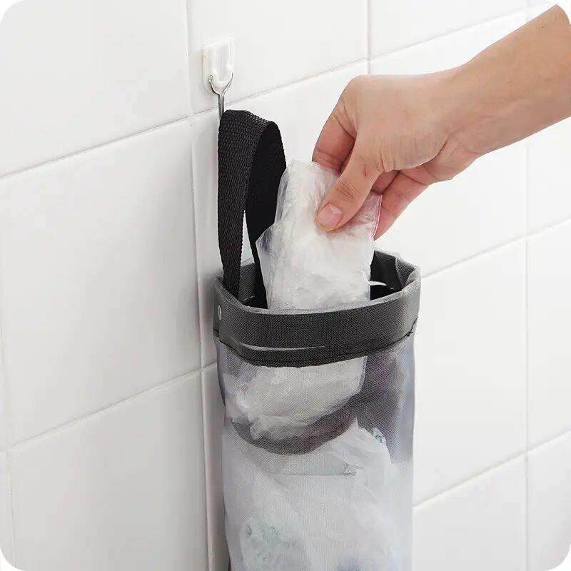Wall mounted mesh garbage bag storage壁挂式网状垃圾袋收纳 - 实物图