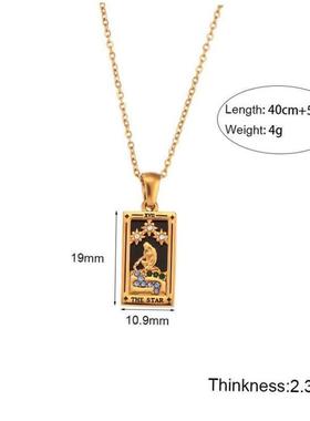 Stylish vintage rectangular zircon Tarot necklace塔罗牌项炼