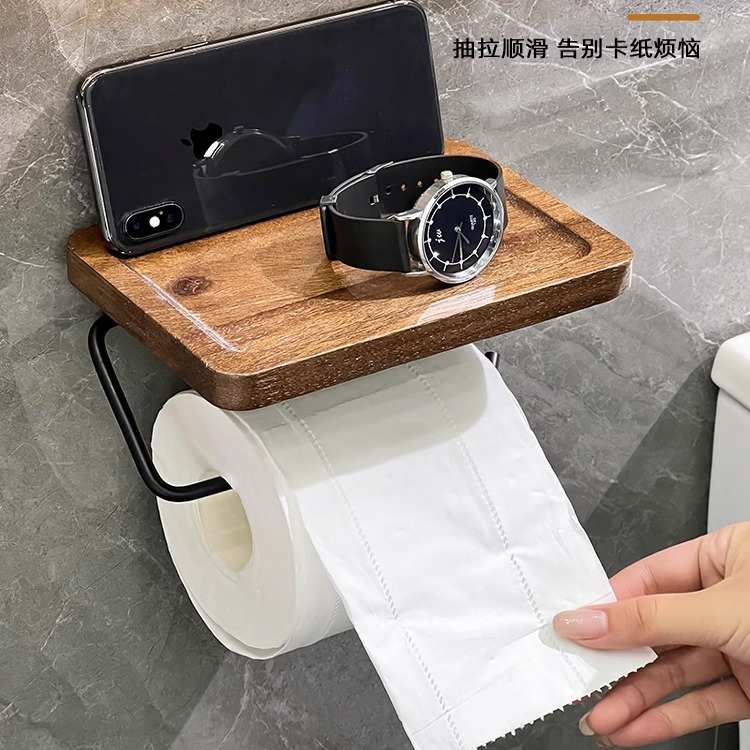 卫生间浴室卷纸置物架高级感轻奢北美黑胡桃木质实木纸巾置物架