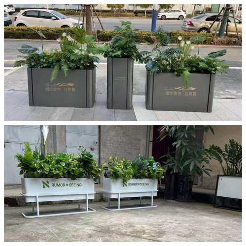 户外铁艺花箱组合灯箱太阳能灯光花槽餐厅奶茶店外摆隔断室外花坛