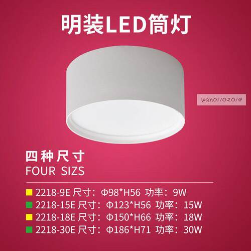 辉帅LED筒灯 2218-18E 明装筒灯走道灯黑色圆形桶灯吸顶式免钻孔