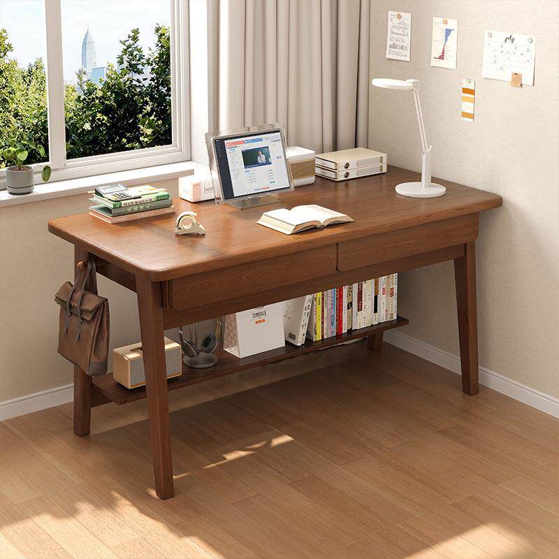 实木书桌学生家用学习桌写字台小户型一体靠墙小桌子带抽屉电脑桌